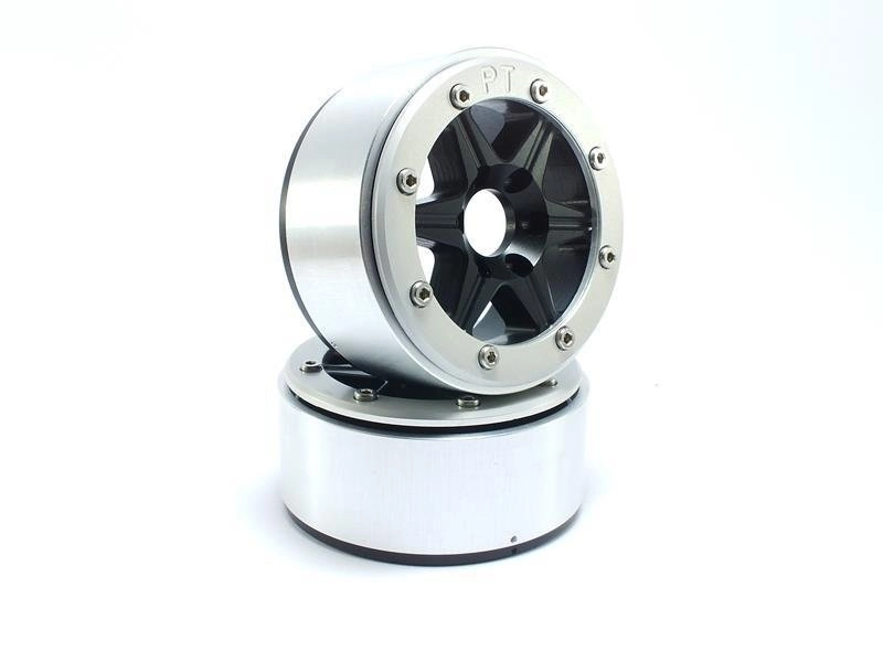 Kovové Beadlock CNC disky Absima Metsafil 1.9 SixStar Black/Silver 2ks