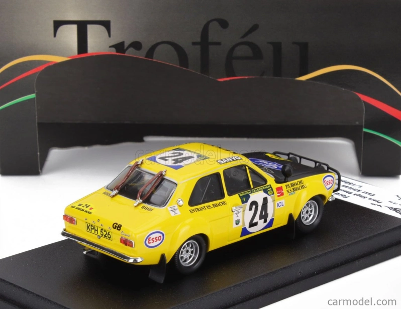 Trofeu Ford england Escort Mk1 (night Version) N 24 Rally East African Safari 1973 Pyara Singh Bhachu - Nirmal Singh Bhachu 1:43 Žlutá Černá