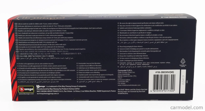 Bburago Red bull F1 Rb19 Team Oracle Red Bull Racing N 1 World Champion Winner Miami Gp 2023 Max Verstappen – With Pilot And Showcase 1:24 Matt Blue