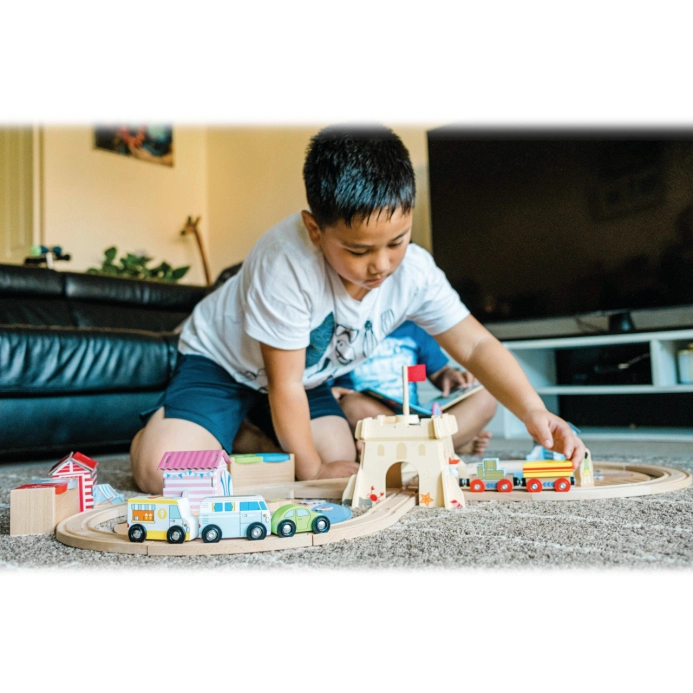 Bigjigs Rail Drevené vláčikové koľaje Čistenie pobrežia 70 kusov