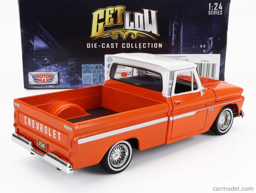 Motor-max Chevrolet C-10 Fleetside Pick-up Custom 1966 1:24 Oranžová s bielou