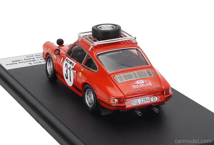 Trofeu Porsche 911s Coupe (night Version) N 31 2nd Rally Montecarlo 1969 Gerard Larrousse - Maurice Gelin 1:43 Orange