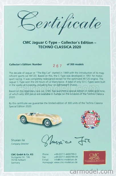 Cmc Jaguar C-type Spider 1952 - Techno Classica 2020 1:18 Gold