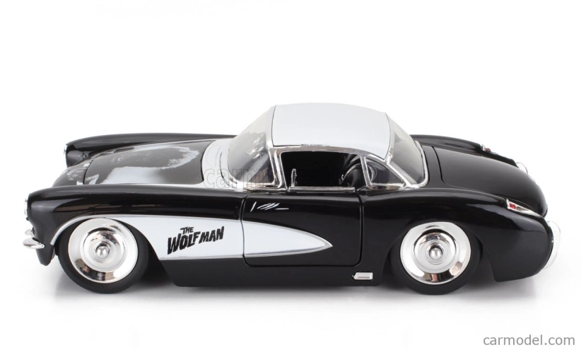 Jada Chevrolet Corvette s postavičkou Wolfmana 1957 1:24 čierna biela