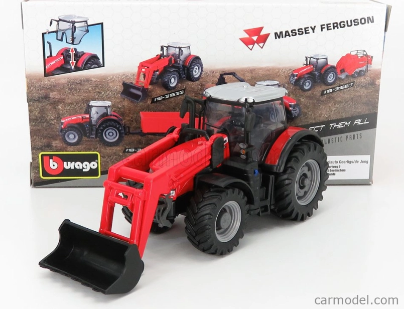 Bburago Massey ferguson 8740s Tractor With Front Loader Scraper 1:50 Red