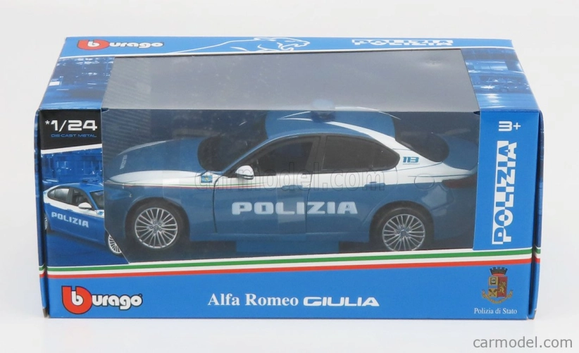 Bburago Alfa Romeo Giulia Polizia 2016 1:24 modrá biela