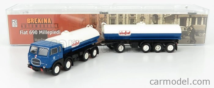 Brekina plast Fiat 690 Millepiedi Tanker Truck Olio Fiat 1960 1:87 Modrá Černá Bílá