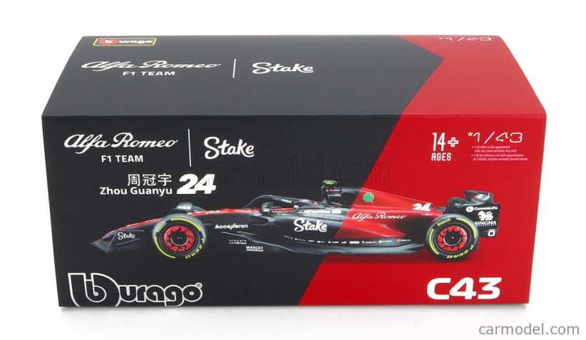 Bburago Alfa romeo F1 C43 Team Stake N 24 Season 2023 Guanyu Zhou 1:43, černá