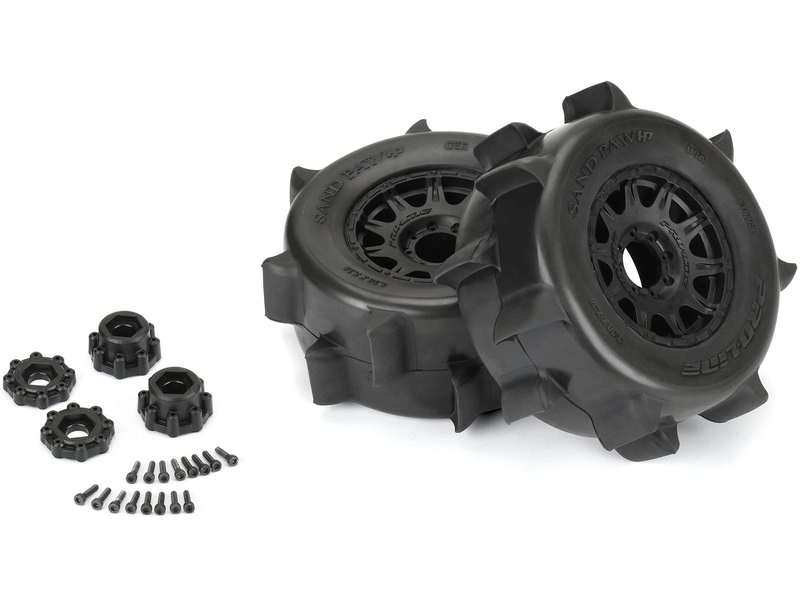 Kolesá Pro-Line 1:8, pneumatiky 3,8" Sand Paw HP Belted, disk čierny H17mm (2)