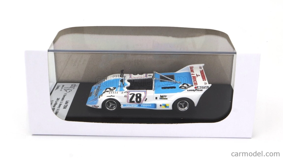 Trofeu Lola T294 1994cc S4 Team Societe Racing Organisation Course N 28 24h Le Mans 1975 Francois Servanin - Jacques Henry - Albert Dufrene 1:43 Bílá Světle Modrá