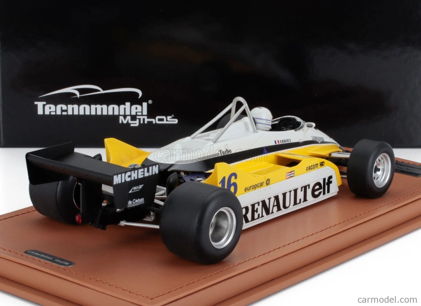 Tecnomodel Renault F1  Re30b V6 Turbo Team Renault Elf N 16 Winner France Gp (with Pilot Figure) 1982 Rene Arnoux 1:18 Bílá Žlutá Černá