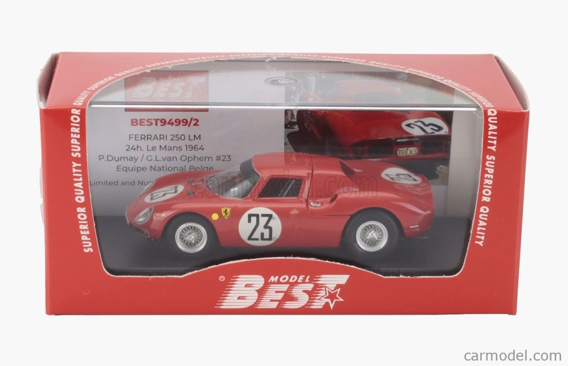 Best-model Ferrari 250lm 3.3l V12 Team Equipe Nationale Belge N 23 24h Le Mans 1964 Pierre Dumay - Gerard Langlois Van Ophem 1:43 Red
