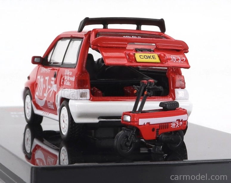 Tiny toys Honda City Turbo Ii Coca-cola The Real Thing 1981 With Motocompo - Motorcycle 1:64 Červená Bílá