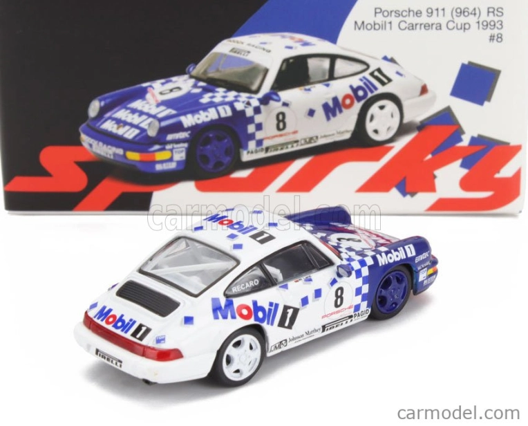 Spark-model Porsche 911 964 Rs Mobil1 N 8 Porsche Carrera Cup 1993 1:64 modrá biela