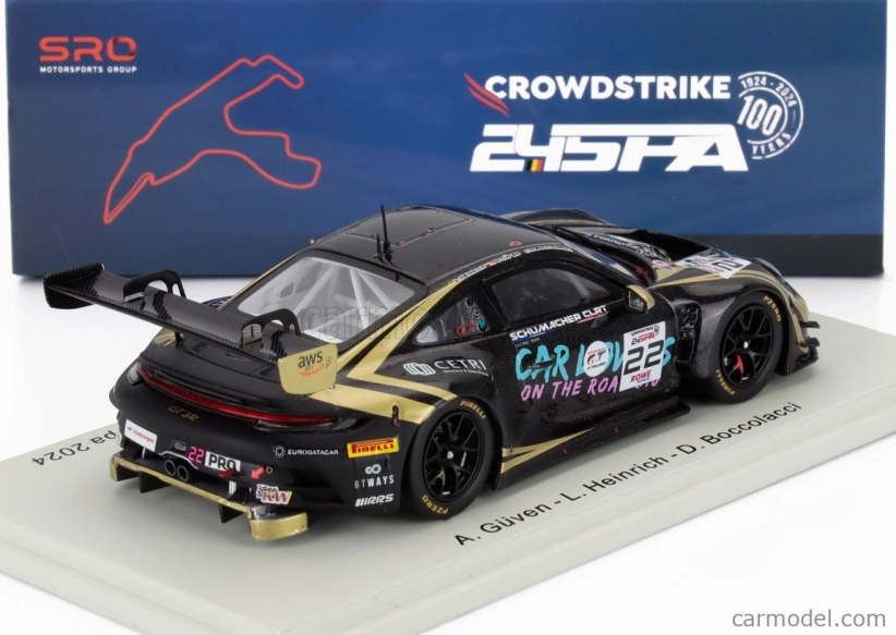Spark-model Porsche 911 992 Gt3 R 4.2l Team Schumacher Clrt N 22 24h Spa 2024 Ayhancan Guven - Laurin Heinrich - Dorian Boccolacci 1:43 Black Gold