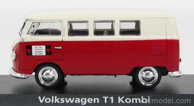 Norev Volkswagen T1 Minibus Autoverhuur Rotterdam 1958 1:43 Červená Bílá