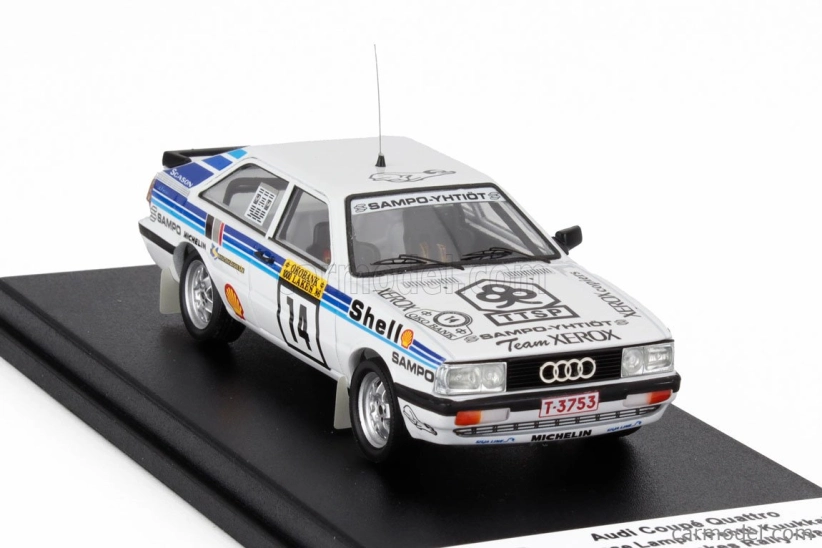 Trofeu Audi Quattro Coupe N 14 Rally 1000 Lakes 1986 Lasse Lampi - Pentti Kuukkala 1:43 Bílá Světle Modrá