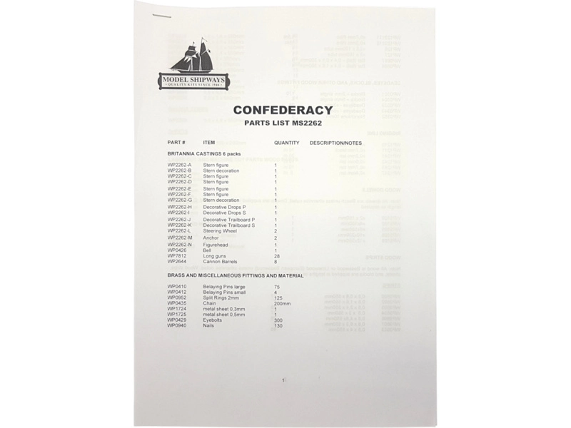 Model Shipways USF Confederacy 1778 1:64 kit