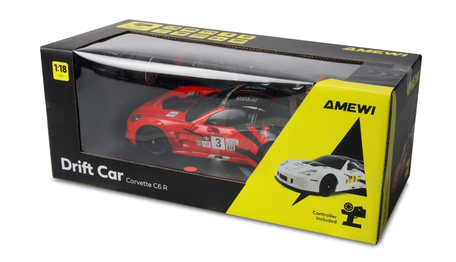 Corvette C6.R RC Drift Car 4WD LED 1:18 RTR licencovaná červená
