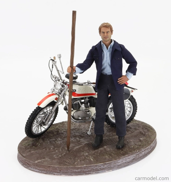 Clc-models Ossa 250 Ae73 Enduro 1973 With Terence Hill Small Action Figure - From Movie - Altrimenti Ci Arrabbiamo - Tv Series - Motorcycle 1:12 White