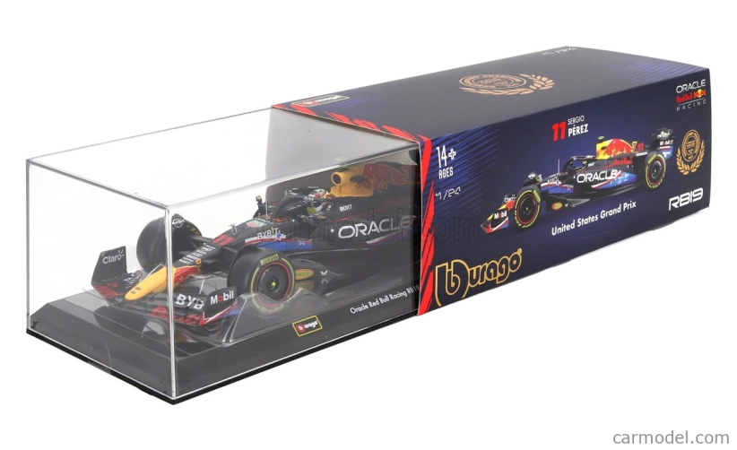 Bburago Red bull F1 Rb19 Team Oracle Red Bull Racing N 11 4th Austin Usa Gp 2023 Sergio Peréz – With Pilot And Showcase 1:24 Matt Blue