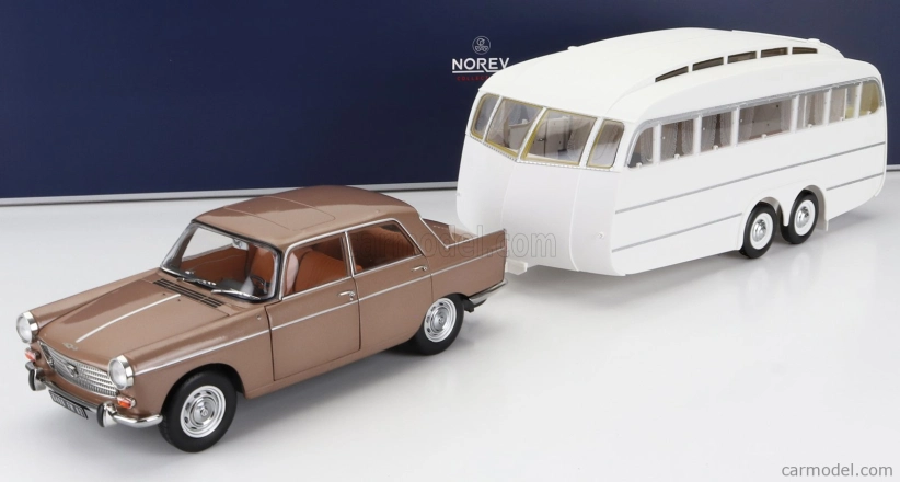 Norev Peugeot 404 With Caravan Roulotte Henon 1965 1:18 Brown Met