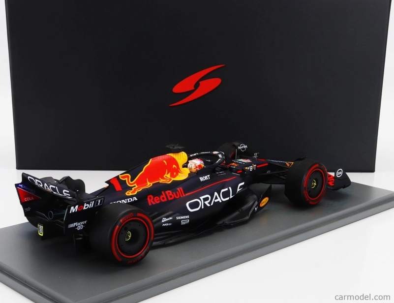 Spark-model Red bull F1  Rb19 Team Oracle Red Bull Racing N 1 World Champion (40th Career Victory) Winner Spain Gp 2023 Max Verstappen 1:18 Matt Blue