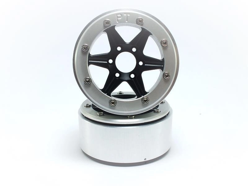 Kovové Beadlock CNC disky Absima Metsafil 1.9 SixStar Black/Silver 2ks