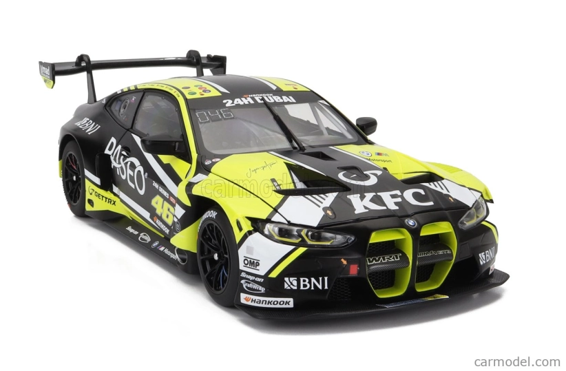 Minichamps BMW radu 4 M4 Gt3 Team Wrt N 46 3. 24h Dubaj 2023 Valentino Rossi - Sean Gelael - Max Hesse - Maxime Martin - Timothy Whale 1:18 Žltá čierna