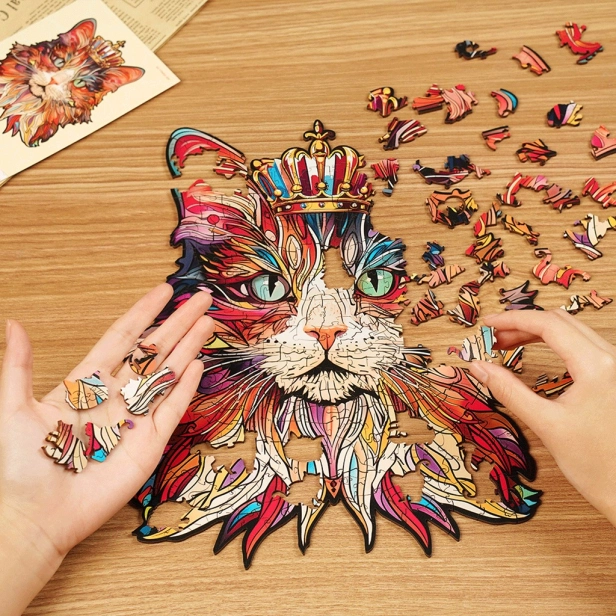 RoboTime Drevené puzzle Cat King