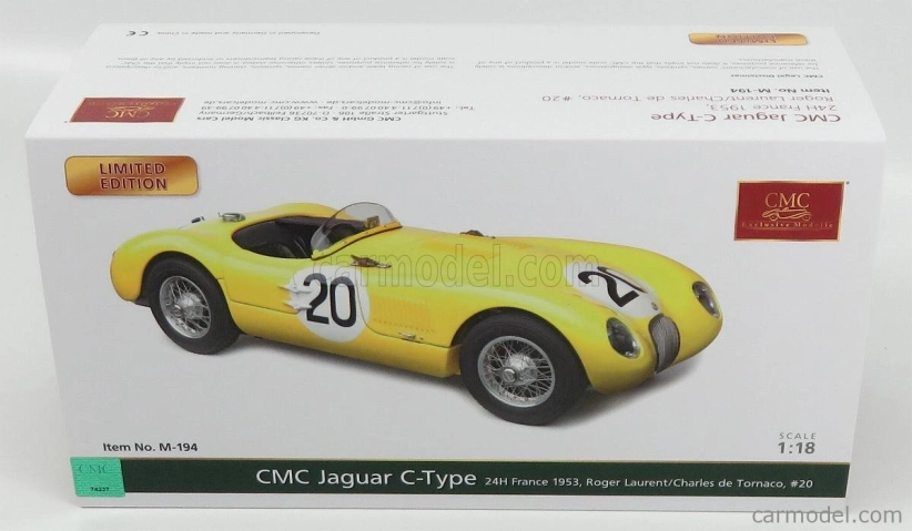 Cmc Jaguar C-type Spider 3.4l Team Ecurie Francorchamps N 20 9. ročník 24h Le Mans 1953 Roger Laurent - Charles De Tornaco 1:18 žltá