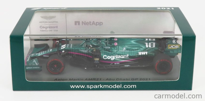 Spark-model Aston martin F1 Amr21 Mercedes M12 Eq Power+ Team Cognizant Formula One N 18 Abu Dhabi GP 2021 Lance Stroll - 100. GP 1:43 Green