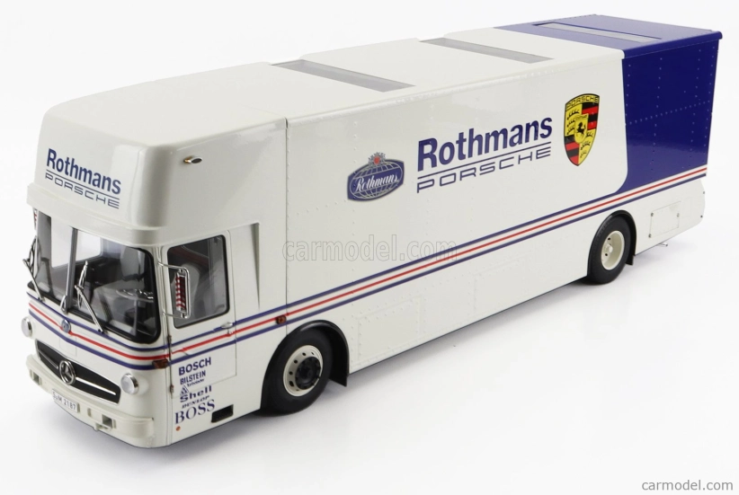 Schuco Mercedes benz O317 Truck Car Transporter Porsche Rothmans 1984 1:18 Bílá Modrá