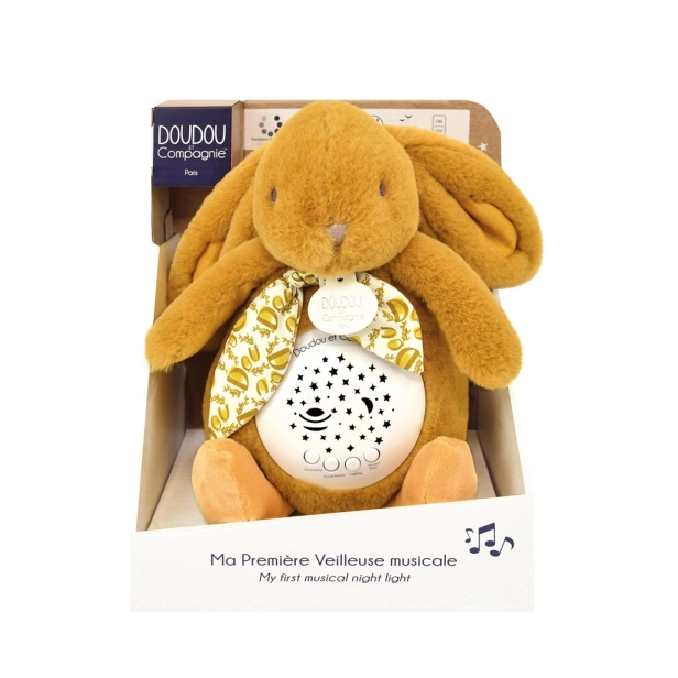 Doudou Hrací skříňka s projekcí Králíček hořčicově žlutý