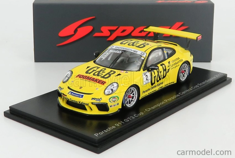 Spark-model Porsche 911 991 Gt3 Cup N 2 Champion Porsche Carrera Cup Scandinavia 2018 L.sundahl 1:43 Žltá