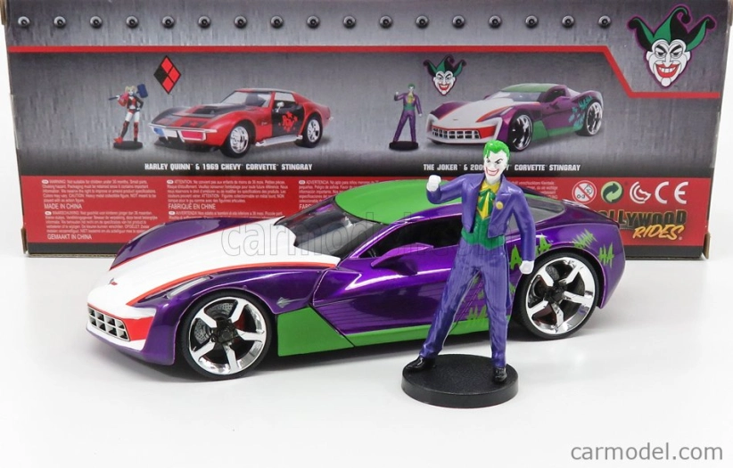 Jada Chevrolet Corvette Stingray s figúrkou Jokera 2009 1:24 fialovo zelená biela