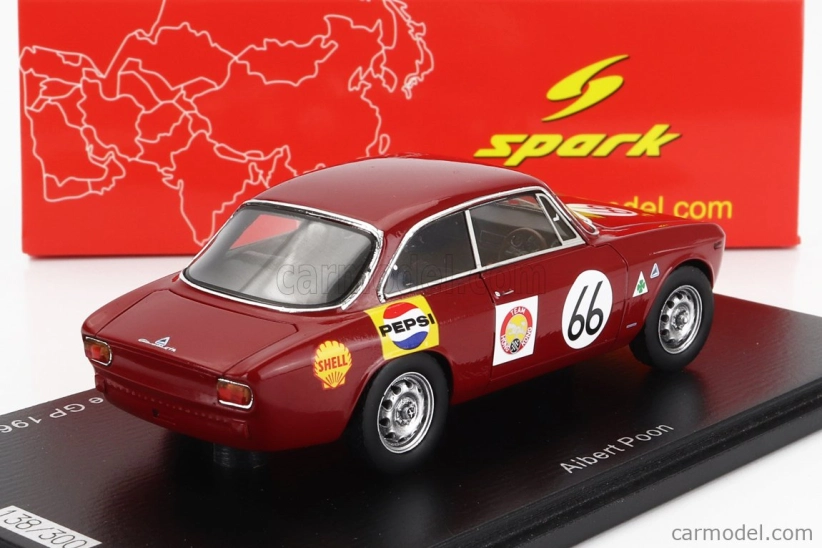 Spark-model Alfa romeo Giulia Gta Team Hong Kong N 66 Singapore Gp 1967 Albert Poon 1:43 Červená