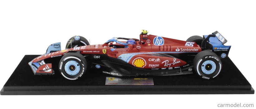 Looksmart Ferrari F1  Sf-24 Team Scuderia Ferrari N 55 5th Miami Gp 2024 Carlos Sainz - Con Vetrina - With Showcase 1:18 Červená Černá Světle Modrá