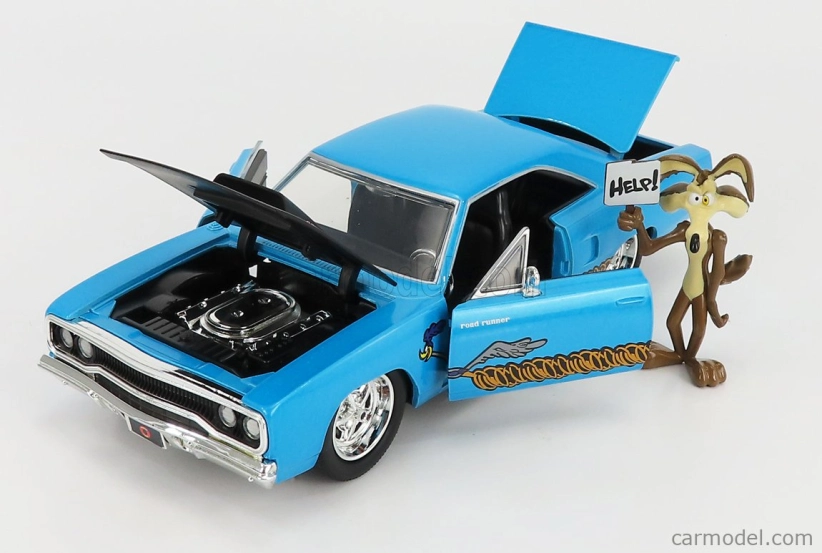 Jada Plymouth Road Runner Coupe 1970 With Wile E. Coyote Figure - Looney Tunes 1:24 Blue