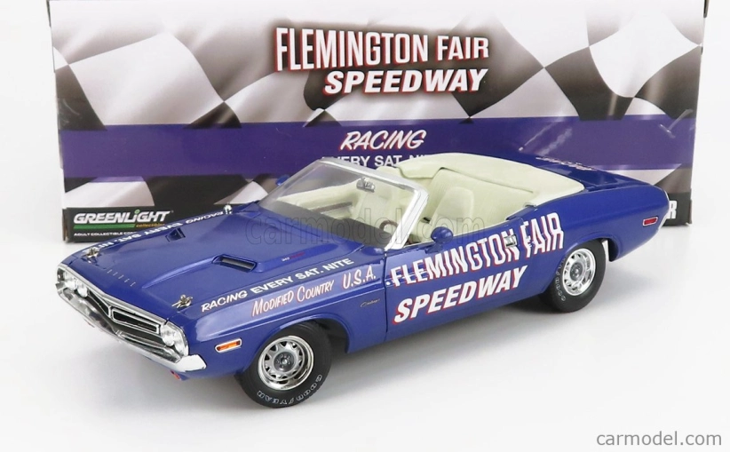 Greenlight Dodge Challenger Cabriolet Open Official Pace Car Flemington Fair Speedway 1971 1:18 Purple