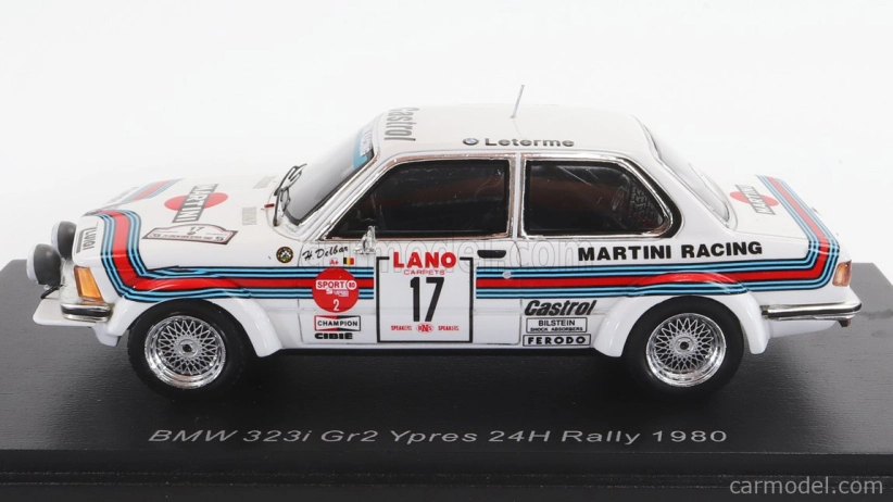 Spark-model BMW radu 3 323i Martini N 17 24h Rally Ypres 1980 H.delbar - W.lux 1:43 Biela červená modrá