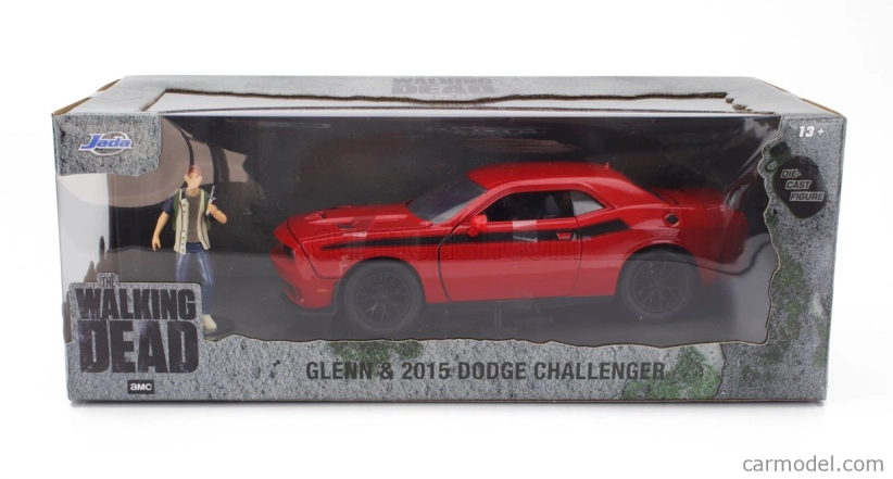 Jada Dodge Challenger s figúrkou Glenna z Walking Dead 2015 1:24 Červená čierna