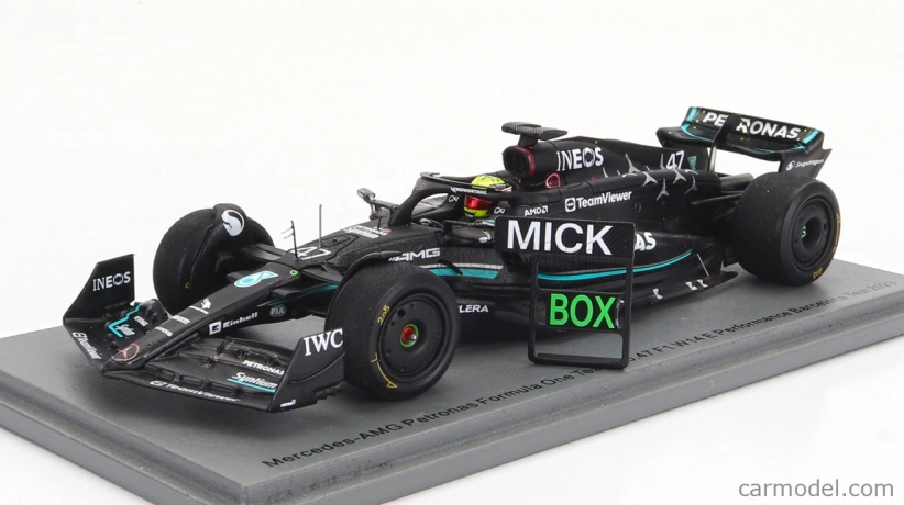 Spark-model Mercedes gp F1 W14 Team Mercedes-amg Petronas Formula One N 47 Tires Test Spain Gp 2023 Mick Schumacher 1:43 Matt Black