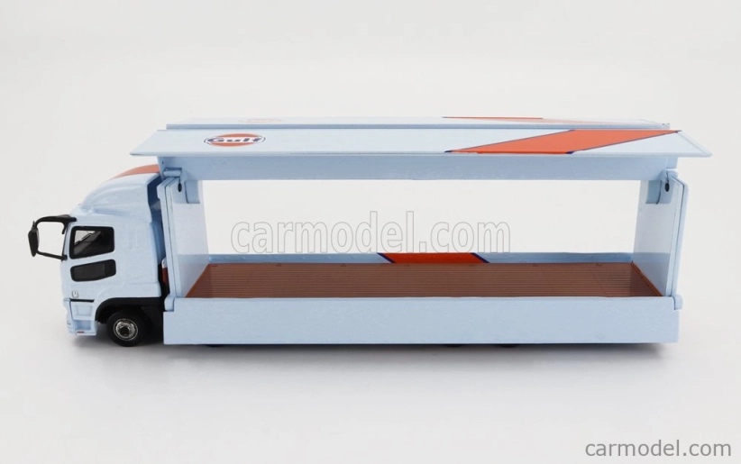 Tarmac Mitsubishi Fuso Truck Car Transporter Gulf Racing Livery 4-assi 2023 - autá nie sú súčasťou balenia 1:64 svetlo modrá oranžová