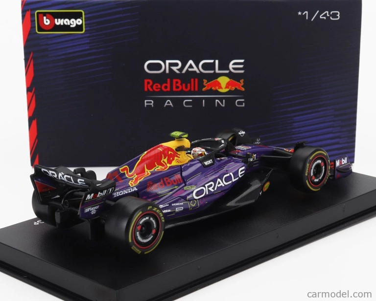 Bburago Red bull F1  Rb19 Team Oracle Red Bull Racing N 11 3rd Las Vegas Usa Gp 2023 Sergio Perez - With Pilot And Showcase 1:43 Fialová Žlutá Červená