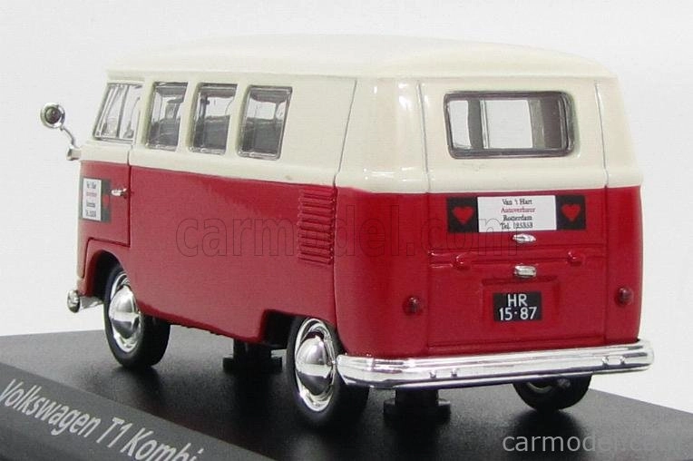Norev Volkswagen T1 Minibus Autoverhuur Rotterdam 1958 1:43 Červená Bílá