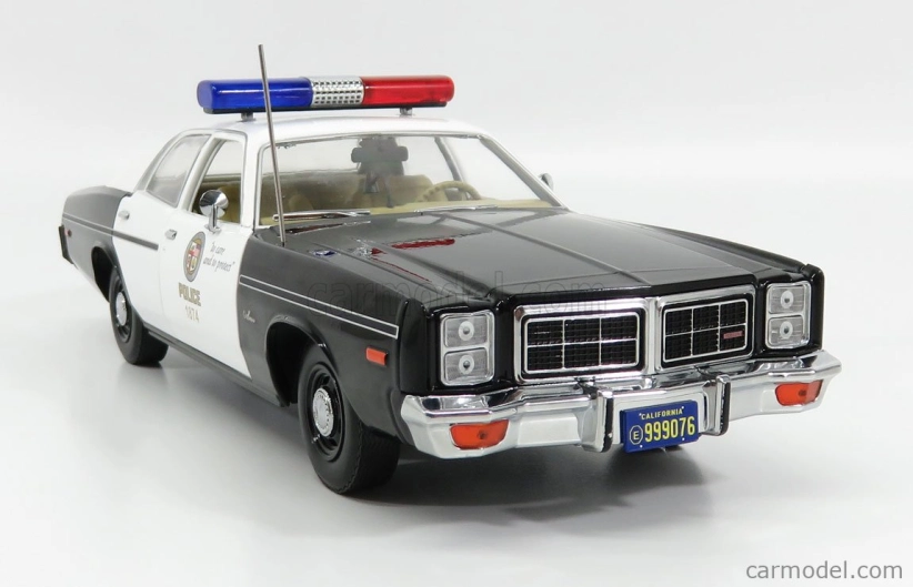 Greenlight Dodge Monaco Police 1977 s figúrkou T-800 - Terminátor 1 1984 1:18 Black White