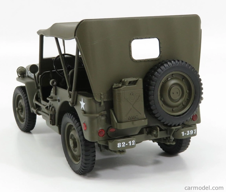 Welly Jeep Willys 1/4 Mb Usa Army Soft-top Closed 1945 1:18 Military Green