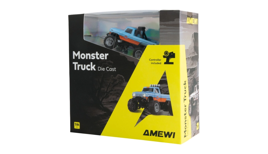 RC Monster Truck kovový 1:64 RTR LED Tempomat 2,4GHz modro oranžový