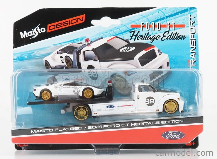 Maisto Ford USA Ramp Truck Wrecker With Ford Gt N 98 Heritage Edition 2021 1:64 bielo-čierna